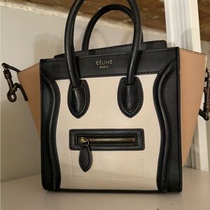 Celine Mini Bag in Black, Cream, and Tan in micro